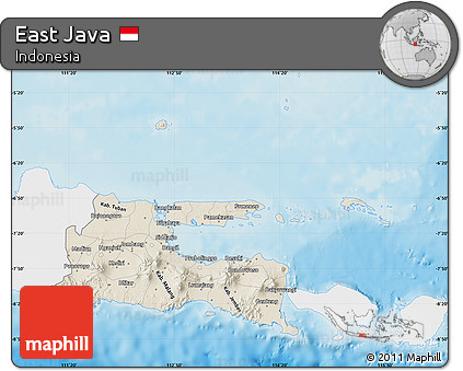 Shaded Relief Map of East Java, single color outside