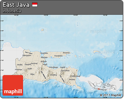 Shaded Relief Map of East Java, single color outside