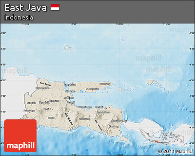 Shaded Relief Map of East Java, single color outside