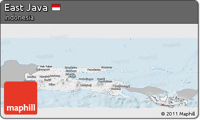 Gray Panoramic Map of East Java, single color outside