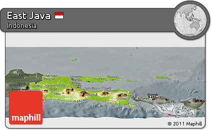 Physical Panoramic Map of East Java, darken, semi-desaturated