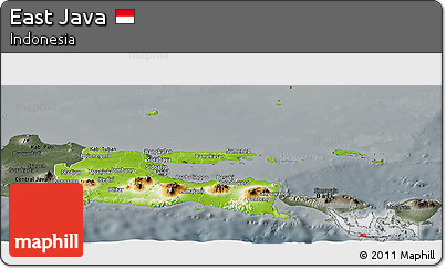 Physical Panoramic Map of East Java, darken, semi-desaturated