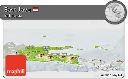 Physical Panoramic Map of East Java, lighten, semi-desaturated
