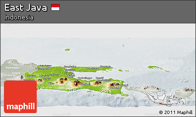Physical Panoramic Map of East Java, lighten, semi-desaturated