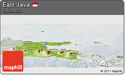 Physical Panoramic Map of East Java, lighten, semi-desaturated