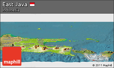 Physical Panoramic Map of East Java, satellite outside