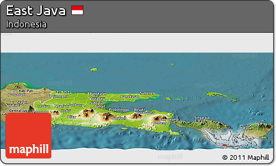 Physical Panoramic Map of East Java, satellite outside