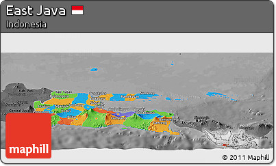 Political Panoramic Map of East Java, darken, desaturated