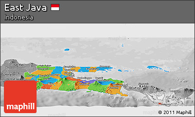 Political Panoramic Map of East Java, desaturated