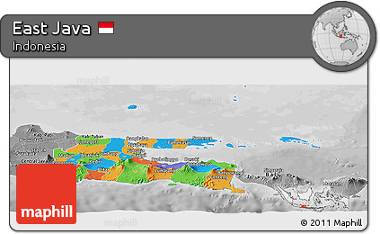 Political Panoramic Map of East Java, desaturated