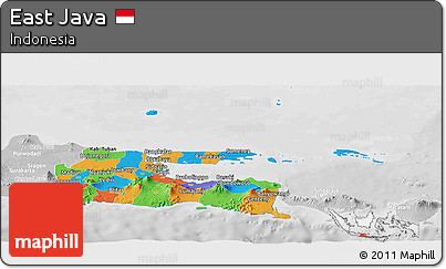 Political Panoramic Map of East Java, lighten, desaturated