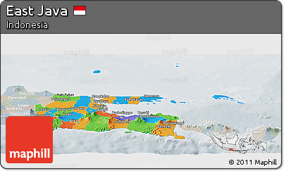 Political Panoramic Map of East Java, lighten, semi-desaturated