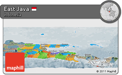 Political Panoramic Map of East Java, semi-desaturated
