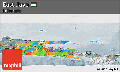 Political Panoramic Map of East Java, semi-desaturated
