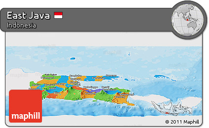 Political Panoramic Map of East Java, single color outside