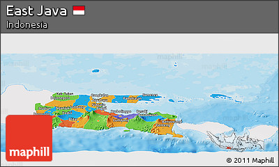 Political Panoramic Map of East Java, single color outside