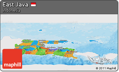 Political Panoramic Map of East Java, single color outside