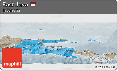 Political Shades Panoramic Map of East Java, semi-desaturated