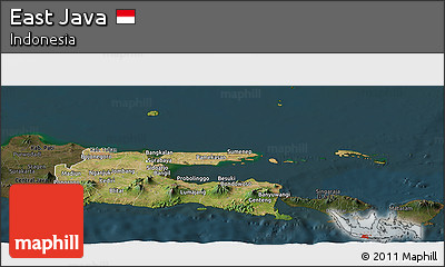 Satellite Panoramic Map of East Java, darken