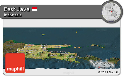 Satellite Panoramic Map of East Java, darken