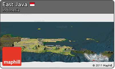 Satellite Panoramic Map of East Java, darken