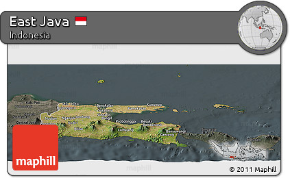 Satellite Panoramic Map of East Java, darken, semi-desaturated