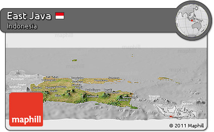 Satellite Panoramic Map of East Java, lighten, desaturated