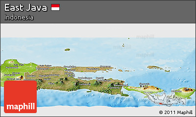 Satellite Panoramic Map of East Java, physical outside