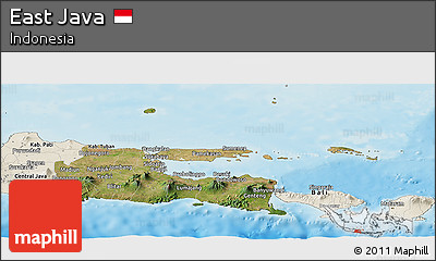Satellite Panoramic Map of East Java, shaded relief outside