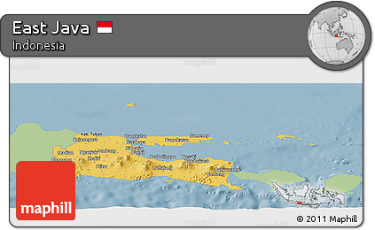 Savanna Style Panoramic Map of East Java, single color outside