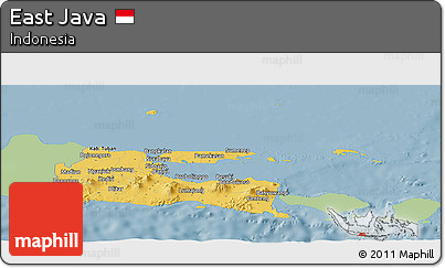 Savanna Style Panoramic Map of East Java, single color outside