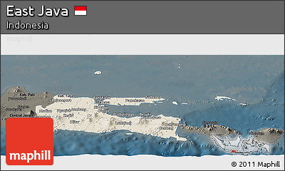 Shaded Relief Panoramic Map of East Java, darken