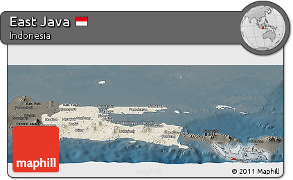 Shaded Relief Panoramic Map of East Java, darken