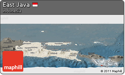 Shaded Relief Panoramic Map of East Java, darken