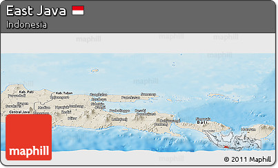 Shaded Relief Panoramic Map of East Java