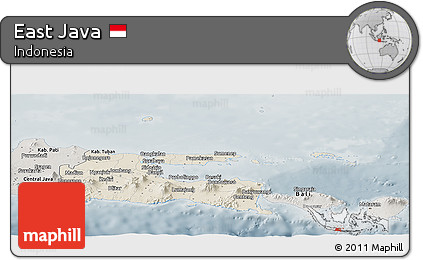 Shaded Relief Panoramic Map of East Java, semi-desaturated