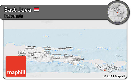 Silver Style Panoramic Map of East Java, single color outside