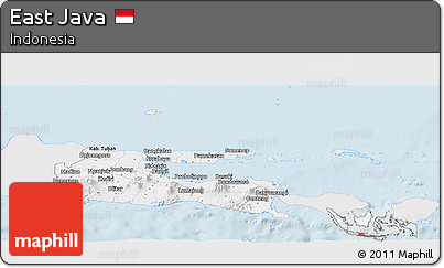 Silver Style Panoramic Map of East Java, single color outside