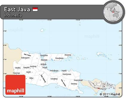 Classic Style Simple Map of East Java, single color outside
