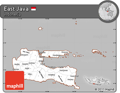 Gray Simple Map of East Java, cropped outside