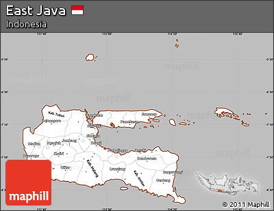 Gray Simple Map of East Java, cropped outside