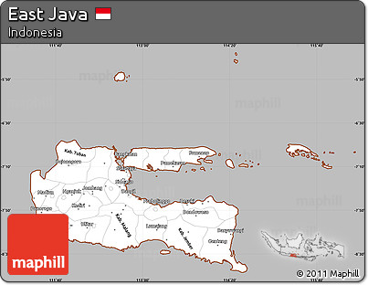 Gray Simple Map of East Java, cropped outside