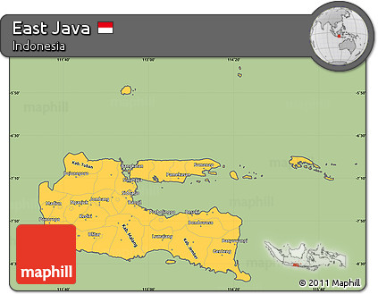 Savanna Style Simple Map of East Java, cropped outside