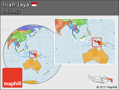 Political Location Map of Irian Jaya, highlighted country, within the entire country