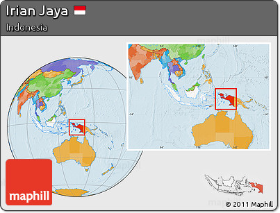 Political Location Map of Irian Jaya, highlighted country, within the entire country