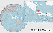 Gray Location Map of Kodya. Jakarta Utara, highlighted country, highlighted parent region, hill shading