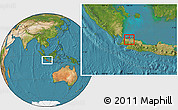 Satellite Location Map of Kodya. Jakarta Utara, highlighted parent region