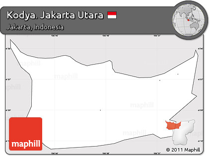 Silver Style Simple Map of Kodya. Jakarta Utara, cropped outside