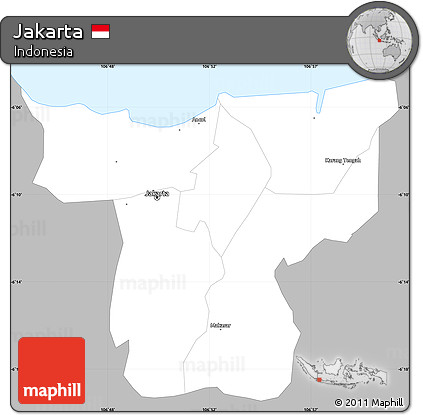 Gray Simple Map of Jakarta, single color outside