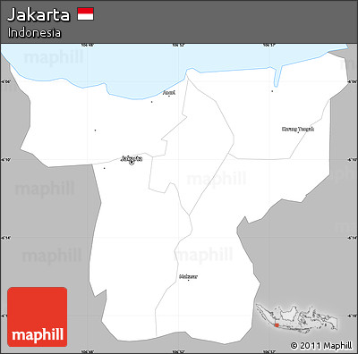 Gray Simple Map of Jakarta, single color outside